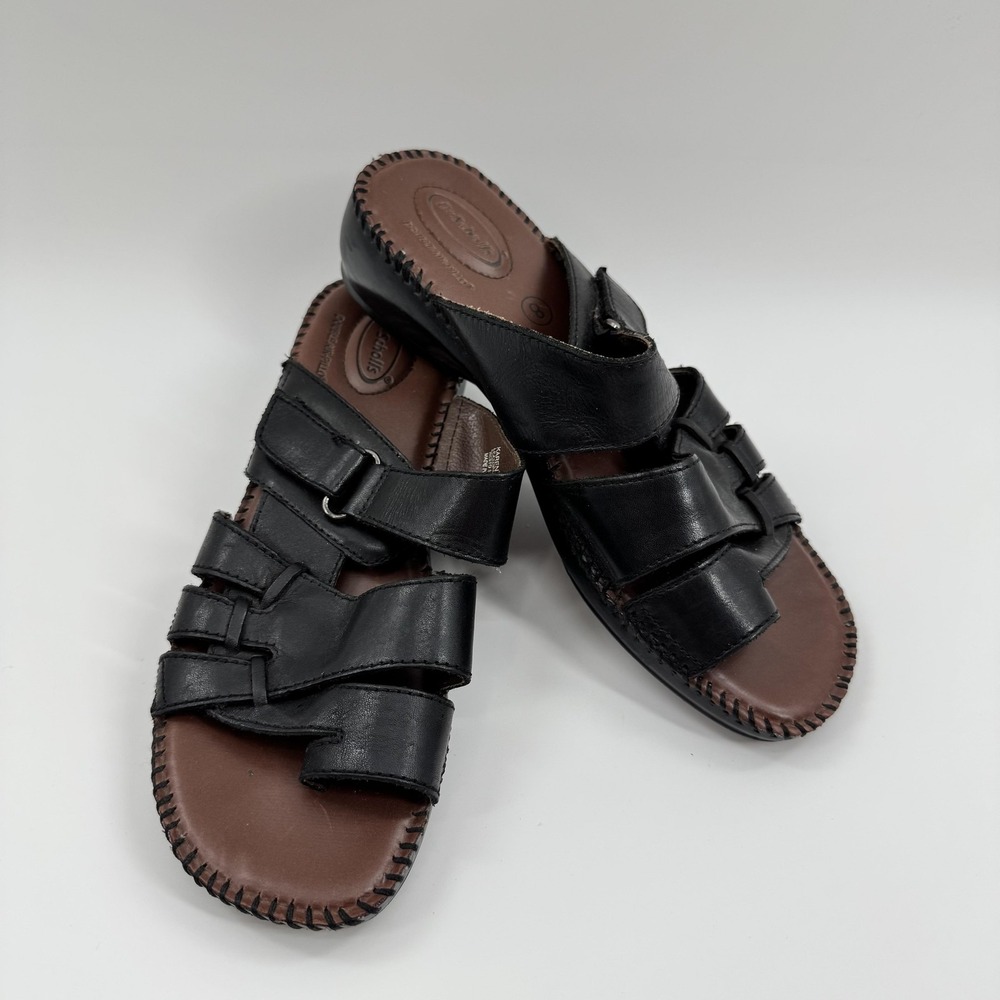 Dr. Scholl's Shoes Womens Size 8 Black Karen Leather Slide Sandals Comfort - Picture 6 of 7